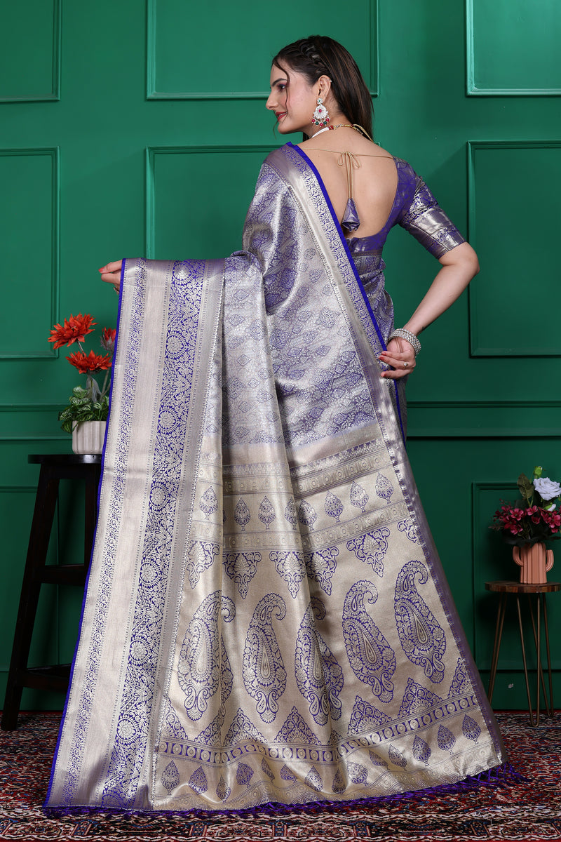 Dharmavaram Seven Blue Banarasi Saree