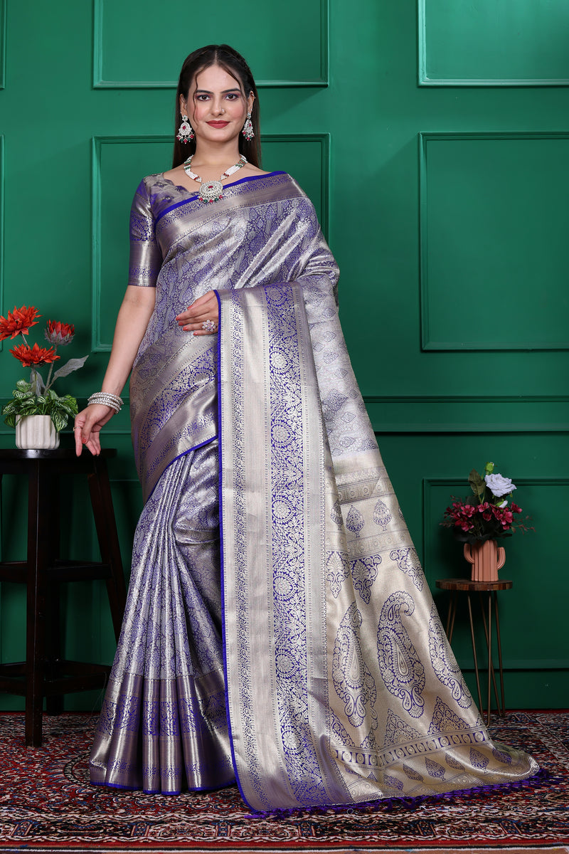 Dharmavaram Seven Blue Banarasi Saree