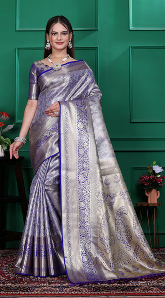 Dharmavaram Seven Blue Banarasi Saree