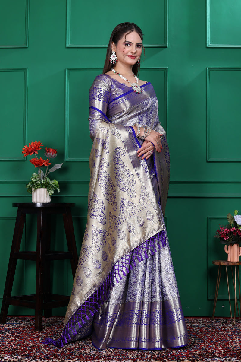 Dharmavaram Seven Blue Banarasi Saree