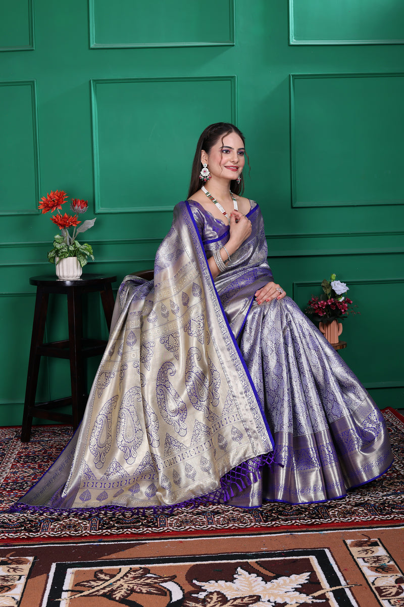 Dharmavaram Seven Blue Banarasi Saree