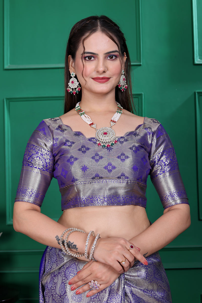 Dharmavaram Seven Blue Banarasi Saree