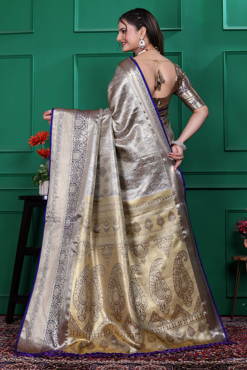 Dharmavaram Seven Grey Banarasi Saree