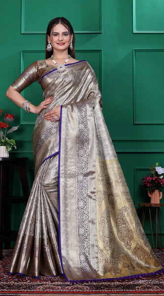 Dharmavaram Seven Grey Banarasi Saree