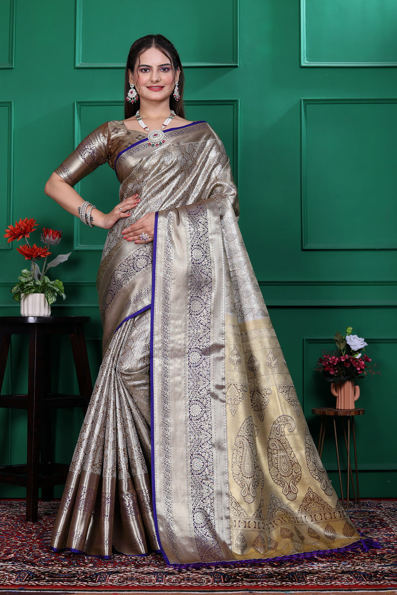 Dharmavaram Seven Grey Banarasi Saree
