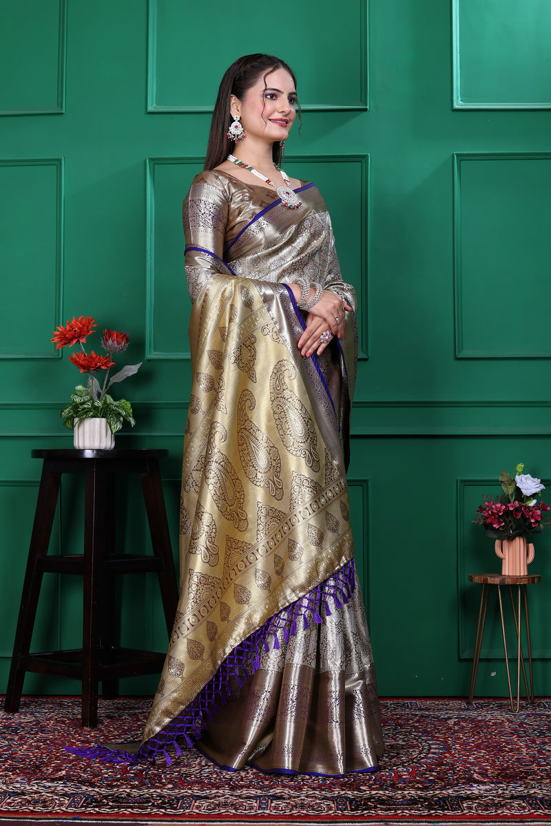 Dharmavaram Seven Grey Banarasi Saree
