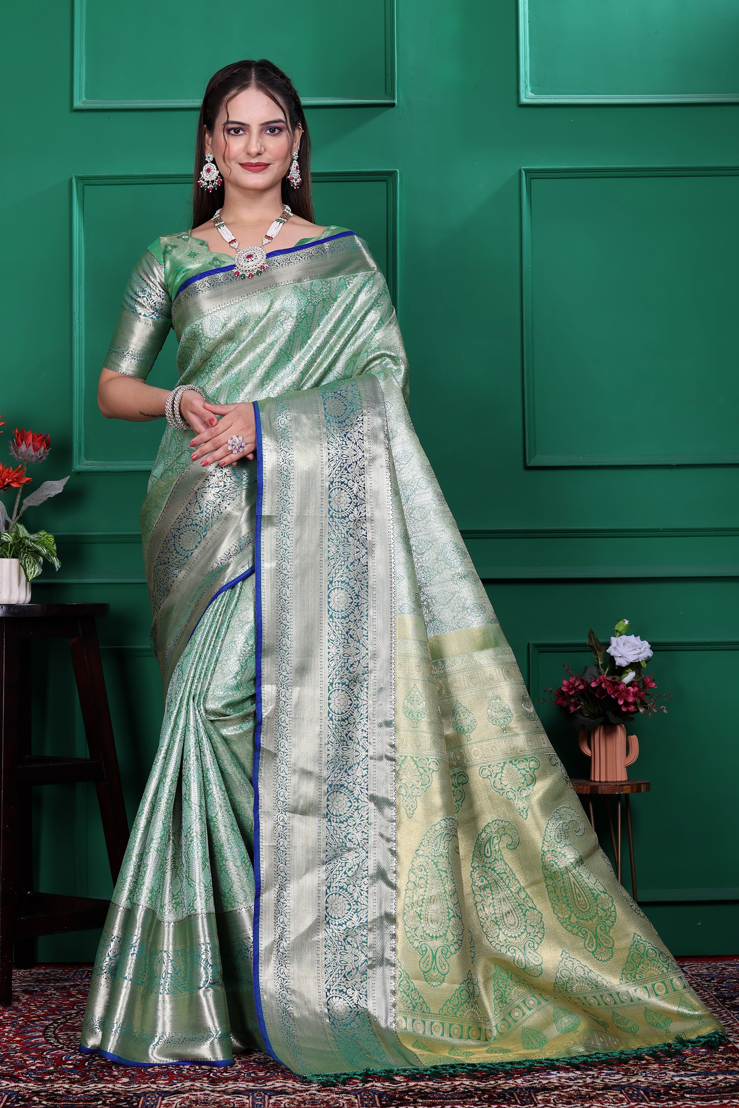 Dharmavaram Seven Green Banarasi Saree
