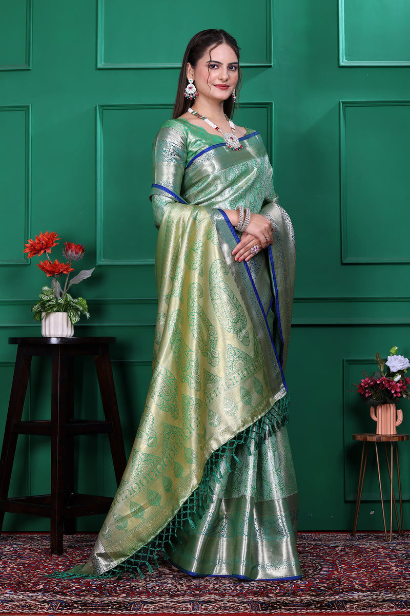 Dharmavaram Seven Green Banarasi Saree
