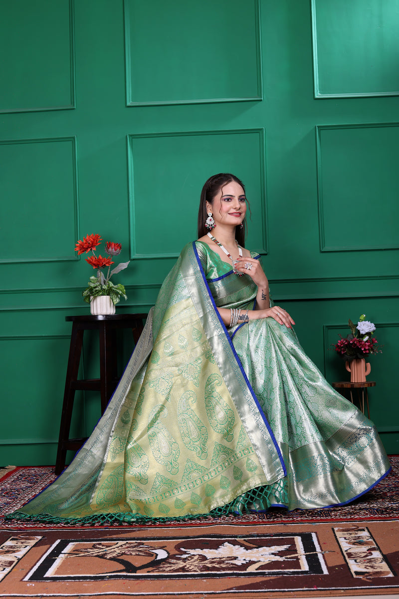 Dharmavaram Seven Green Banarasi Saree