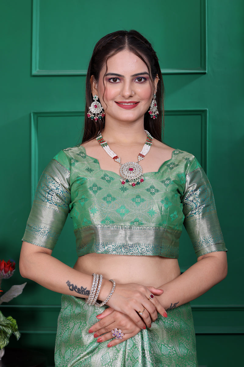 Dharmavaram Seven Green Banarasi Saree