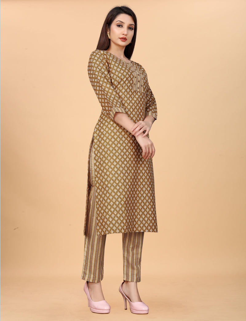 Pure Cotton Brown Kurta Set