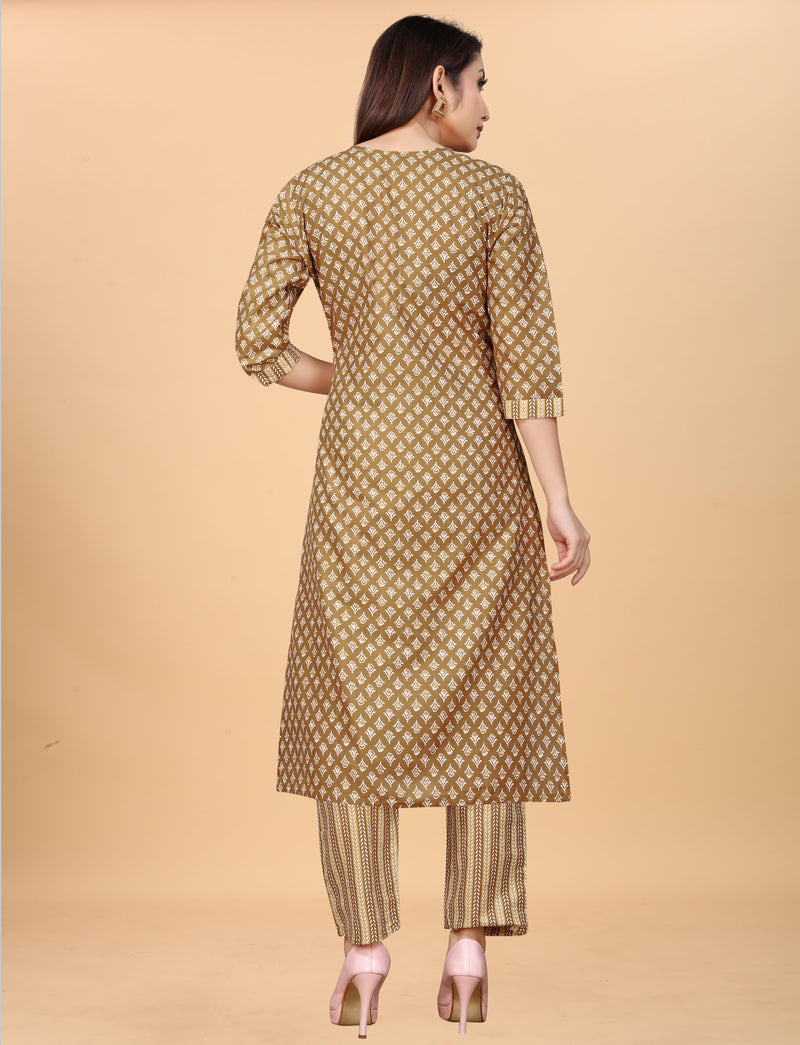 Pure Cotton Brown Kurta Set
