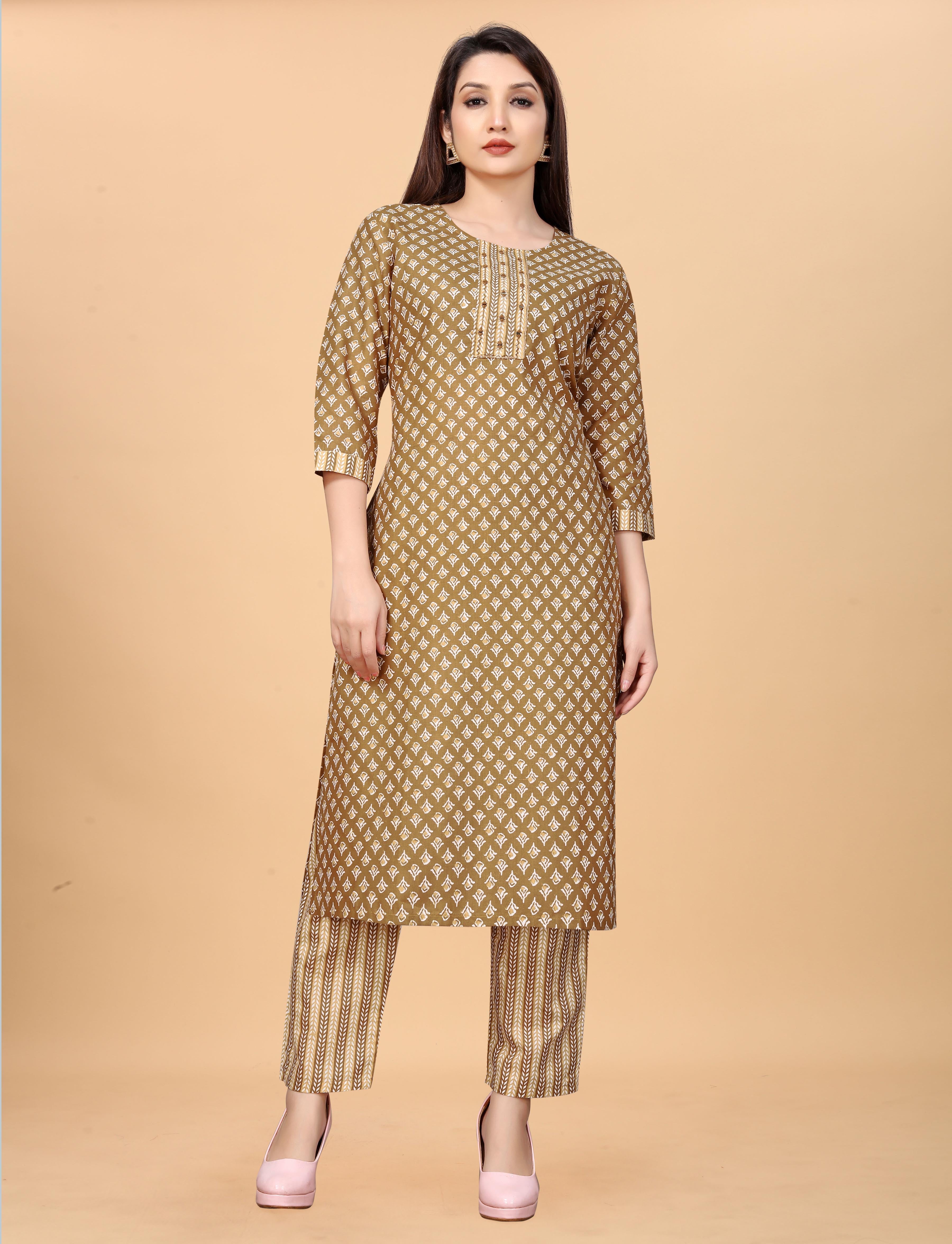 Pure Cotton Brown Kurta Set