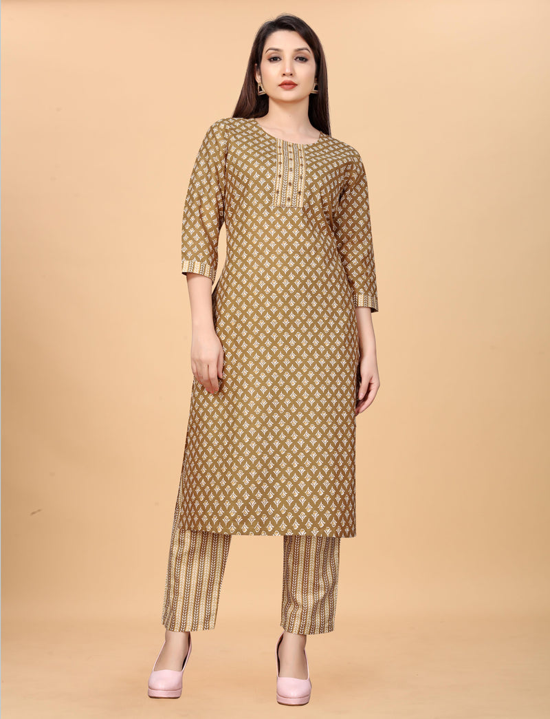 Pure Cotton Brown Kurta Set