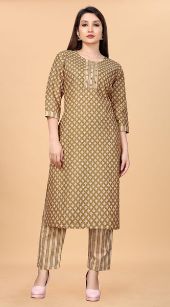 Pure Cotton Brown Kurta Set