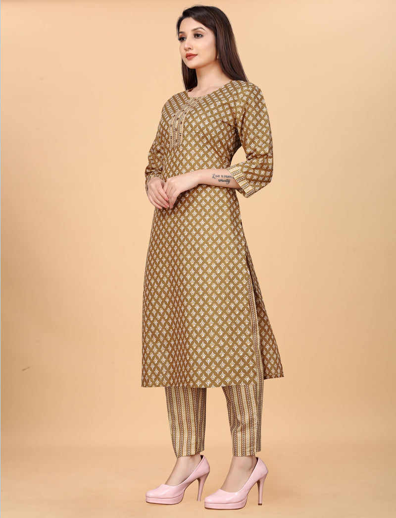 Pure Cotton Brown Kurta Set