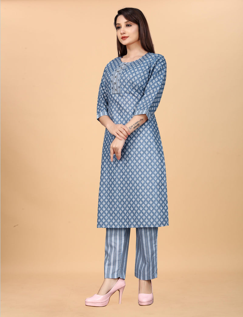 Pure Cotton Blue Kurta Set