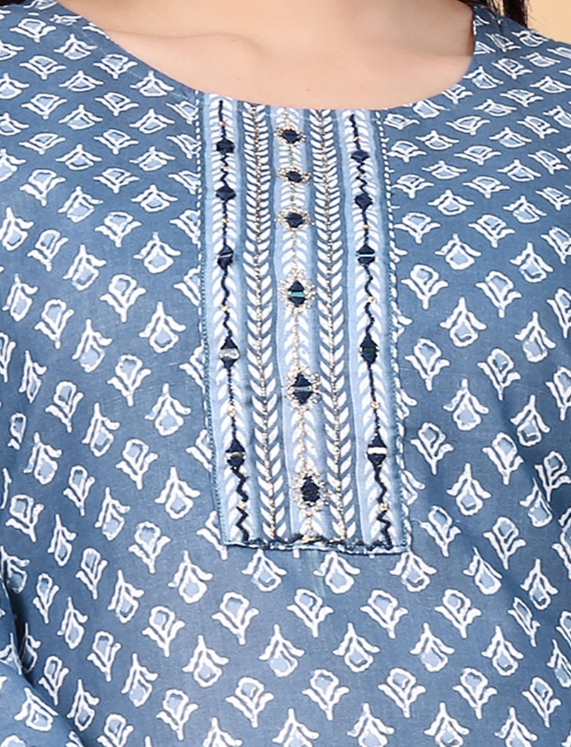 Pure Cotton Blue Kurta Set