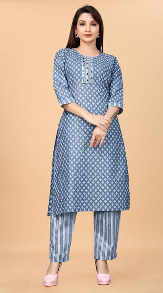 Pure Cotton Blue Kurta Set