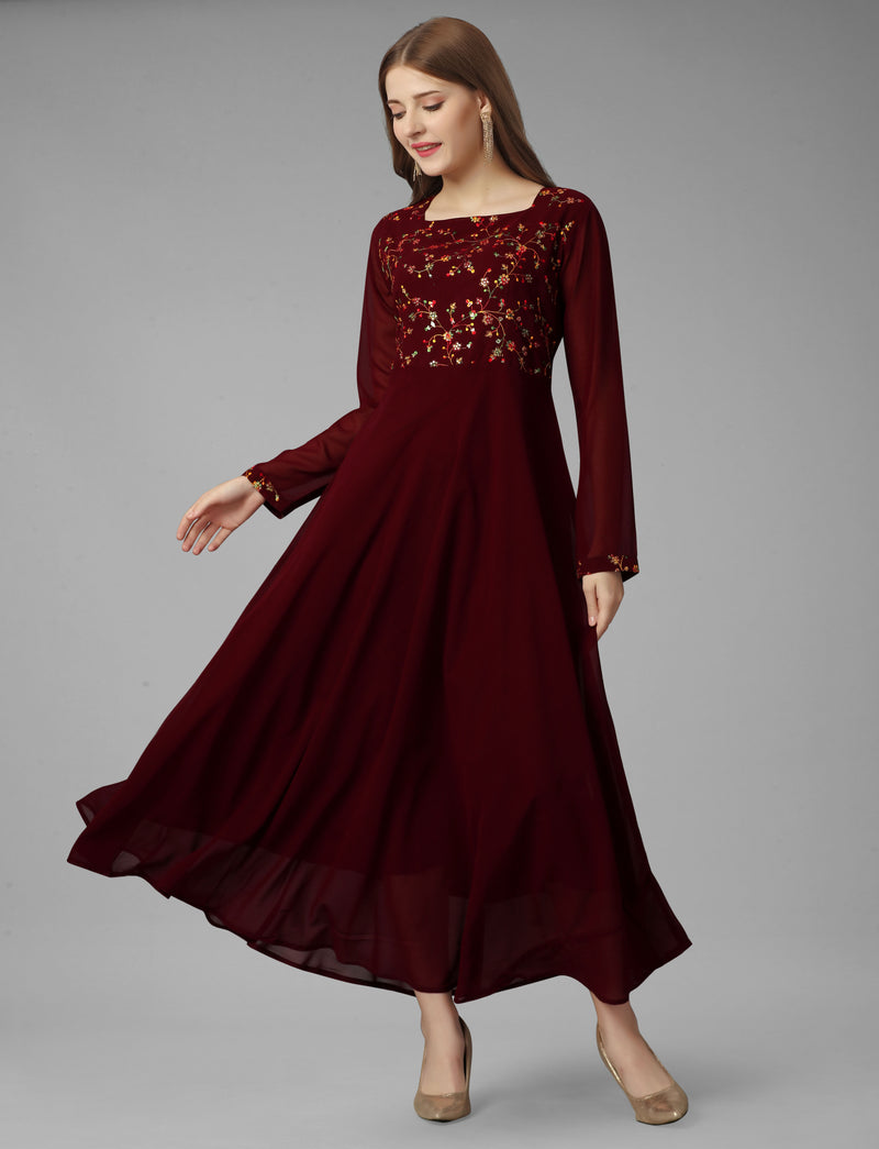 Embroidered Georgette Maroon Gown