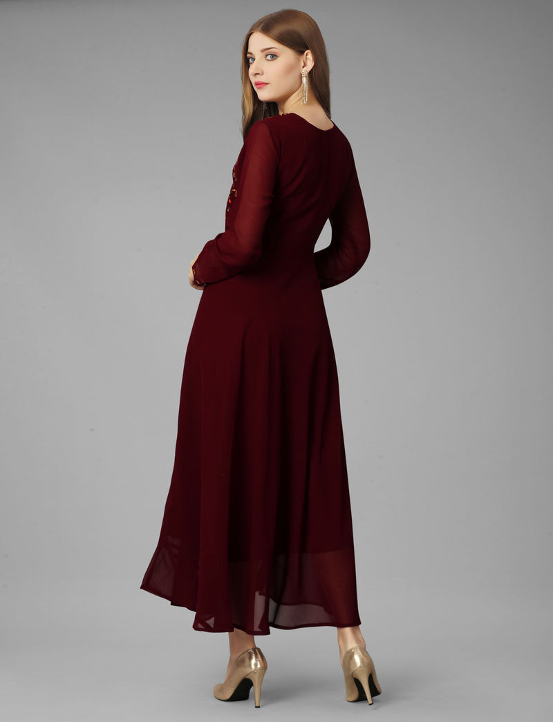 Embroidered Georgette Maroon Gown