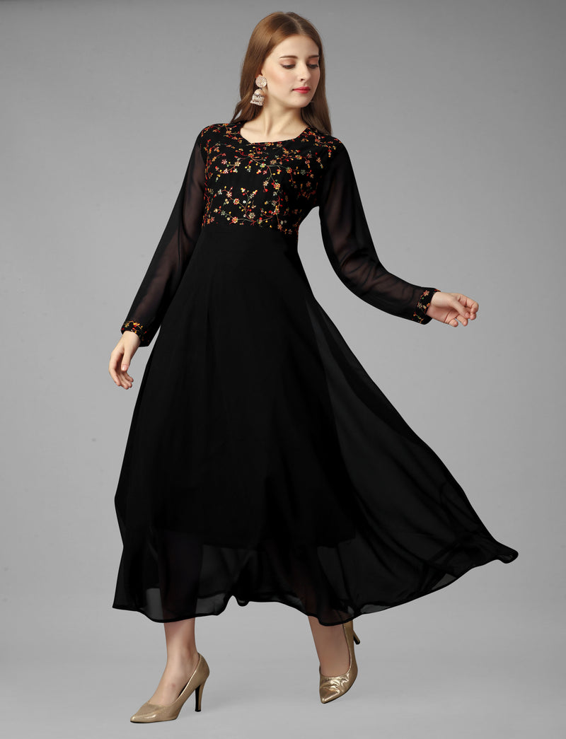 Embroidered Georgette Black Gown