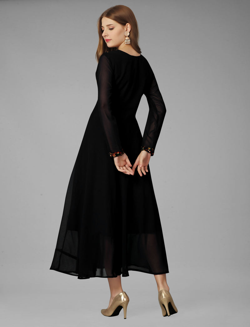 Embroidered Georgette Black Gown