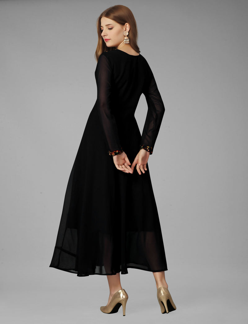 Embroidered Georgette Black Gown