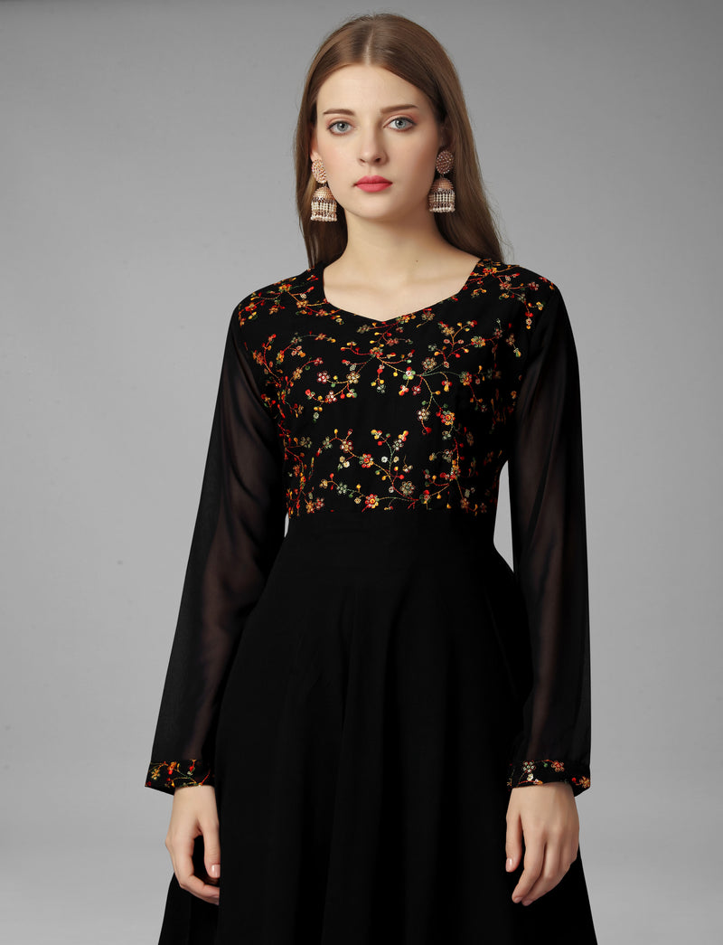 Embroidered Georgette Black Gown