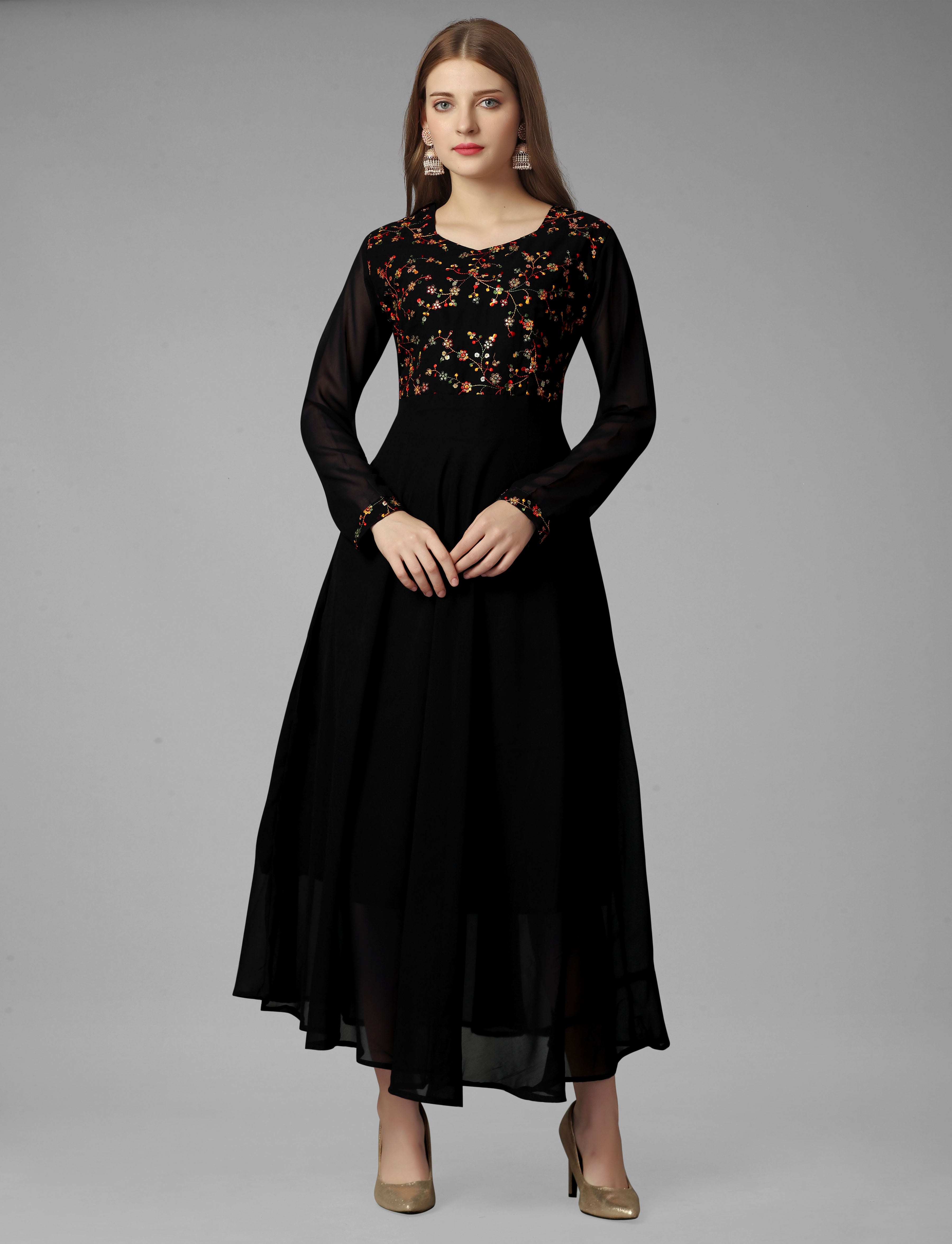 Embroidered Georgette Black Gown