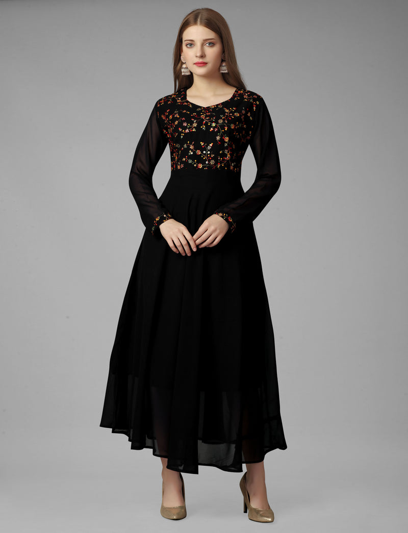 Embroidered Georgette Black Gown