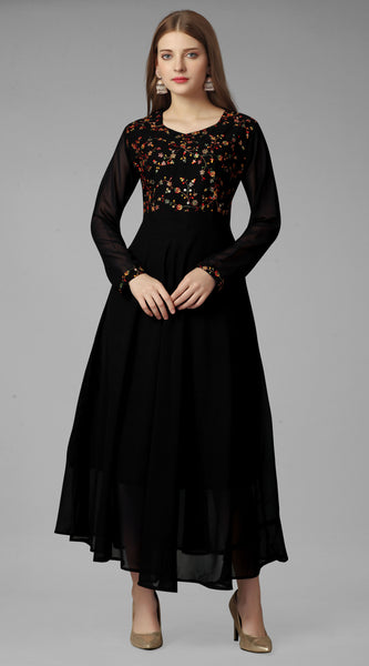 Embroidered Georgette Black Gown
