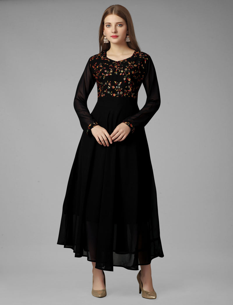 Embroidered Georgette Black Gown