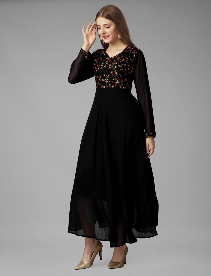 Embroidered Georgette Black Gown