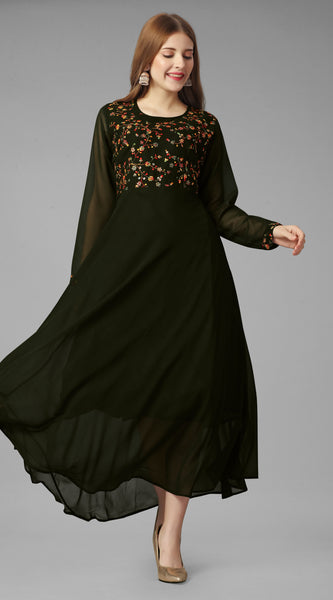 Embroidered Georgette Mehndi Gown