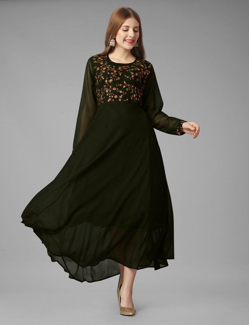 Embroidered Georgette Mehndi Gown