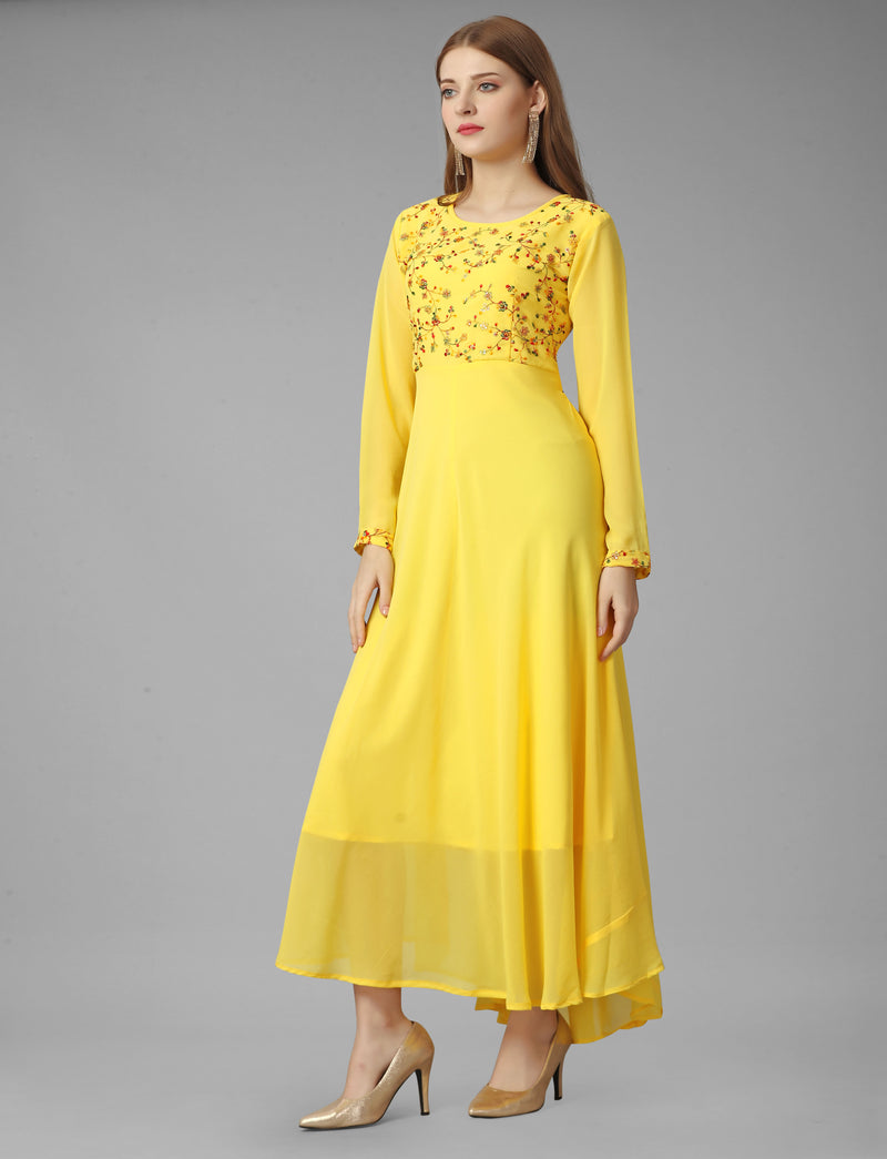 Embroidered Georgette Yellow Gown