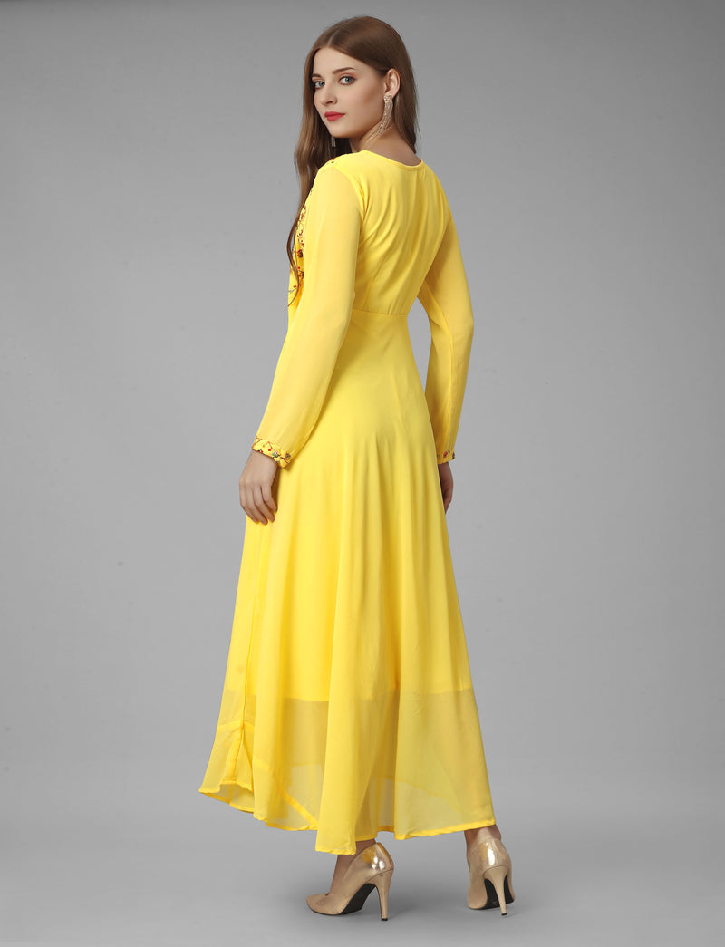 Embroidered Georgette Yellow Gown