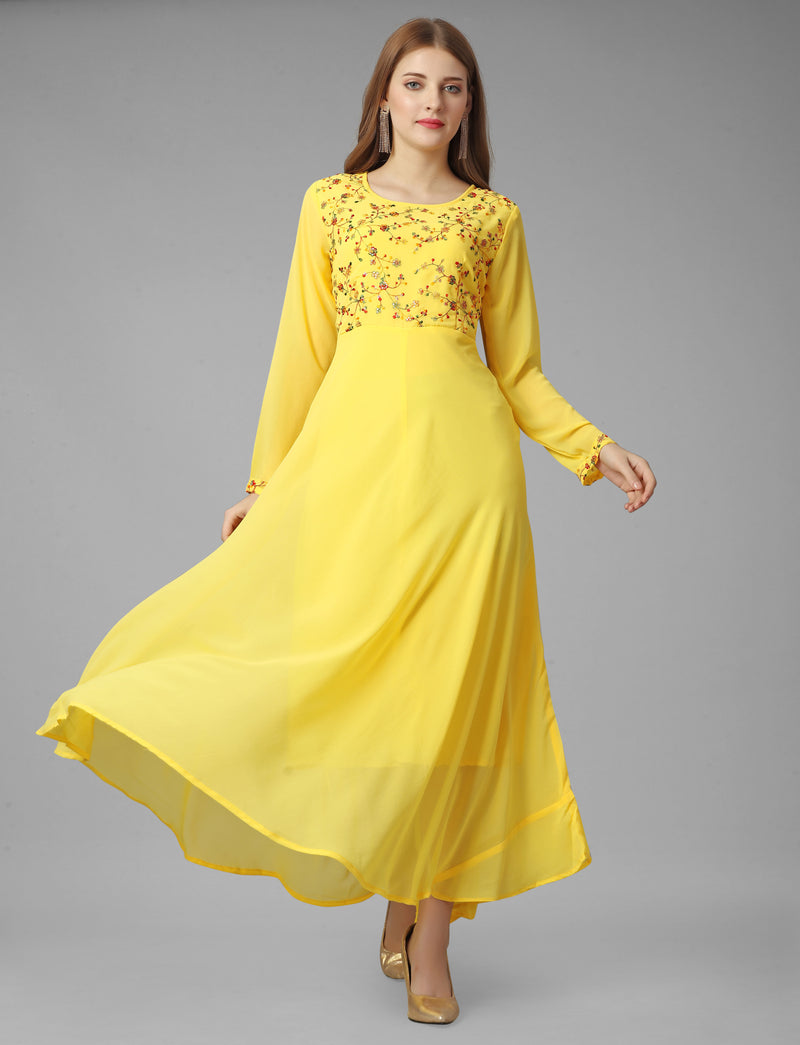 Embroidered Georgette Yellow Gown