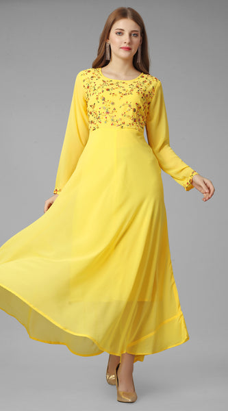 Embroidered Georgette Yellow Gown