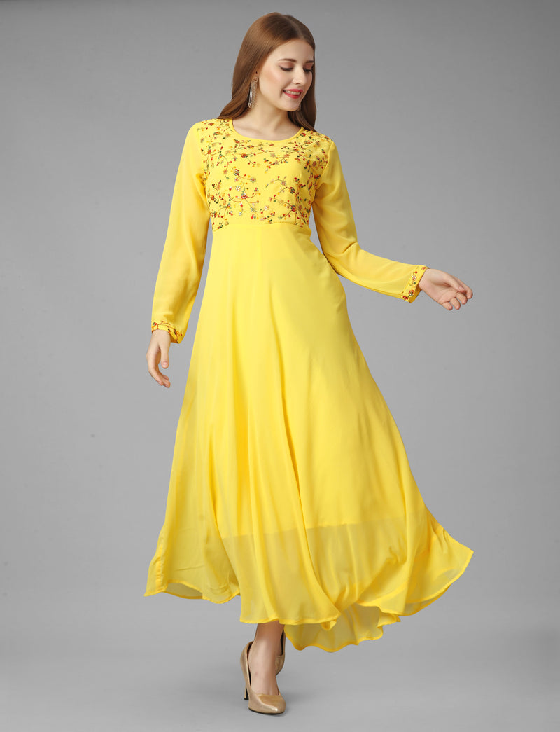 Embroidered Georgette Yellow Gown