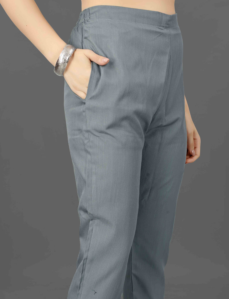 Cotton Blend Grey Kurta Set with Dupatta
