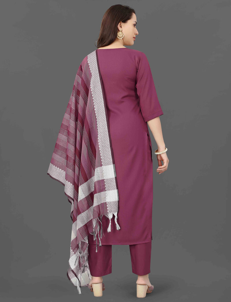 Cotton Blend Purple Kurta Set with Dupatta