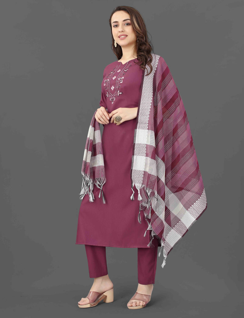 Cotton Blend Purple Kurta Set with Dupatta