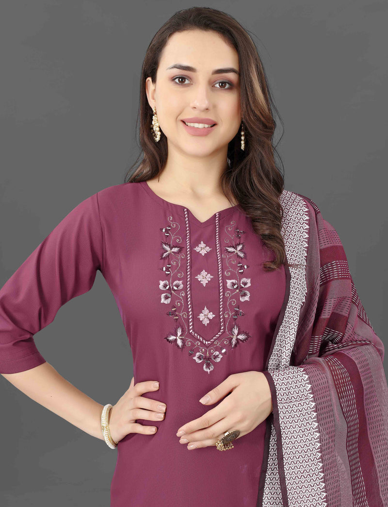 Cotton Blend Purple Kurta Set with Dupatta