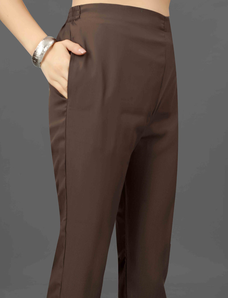 Cotton Blend Brown Kurta Set with Dupatta