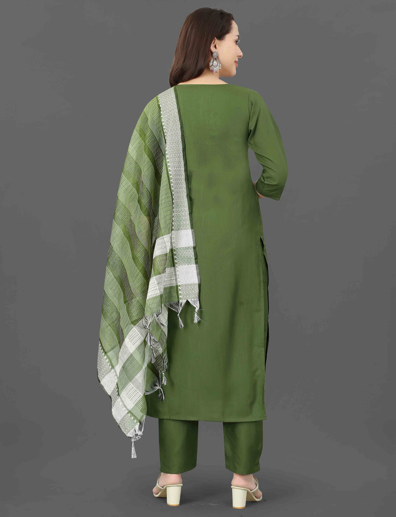 Cotton Blend Mehndi Kurta Set with Dupatta