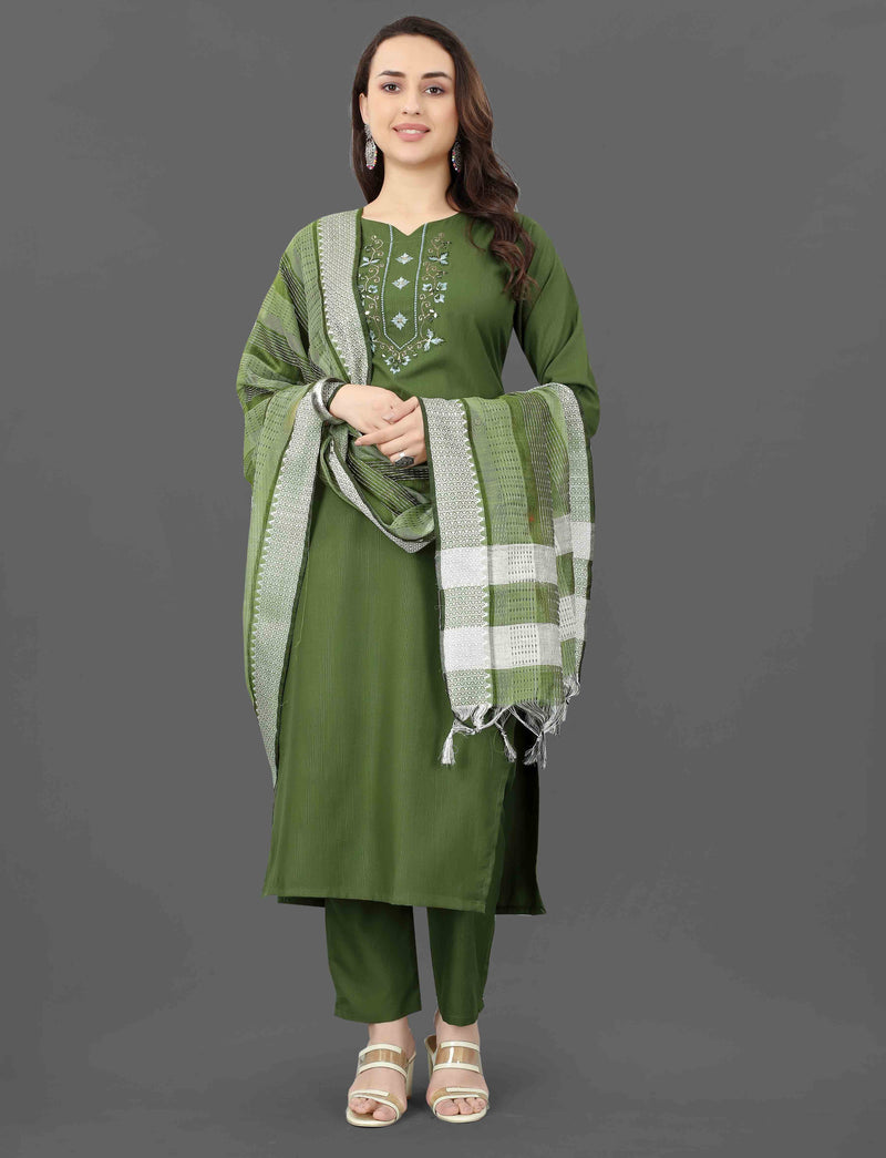 Cotton Blend Mehndi Kurta Set with Dupatta