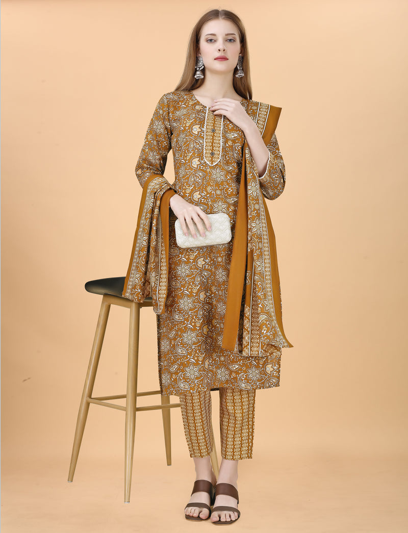 Cotton Blend Yellow Kurta Set with Dupatta
