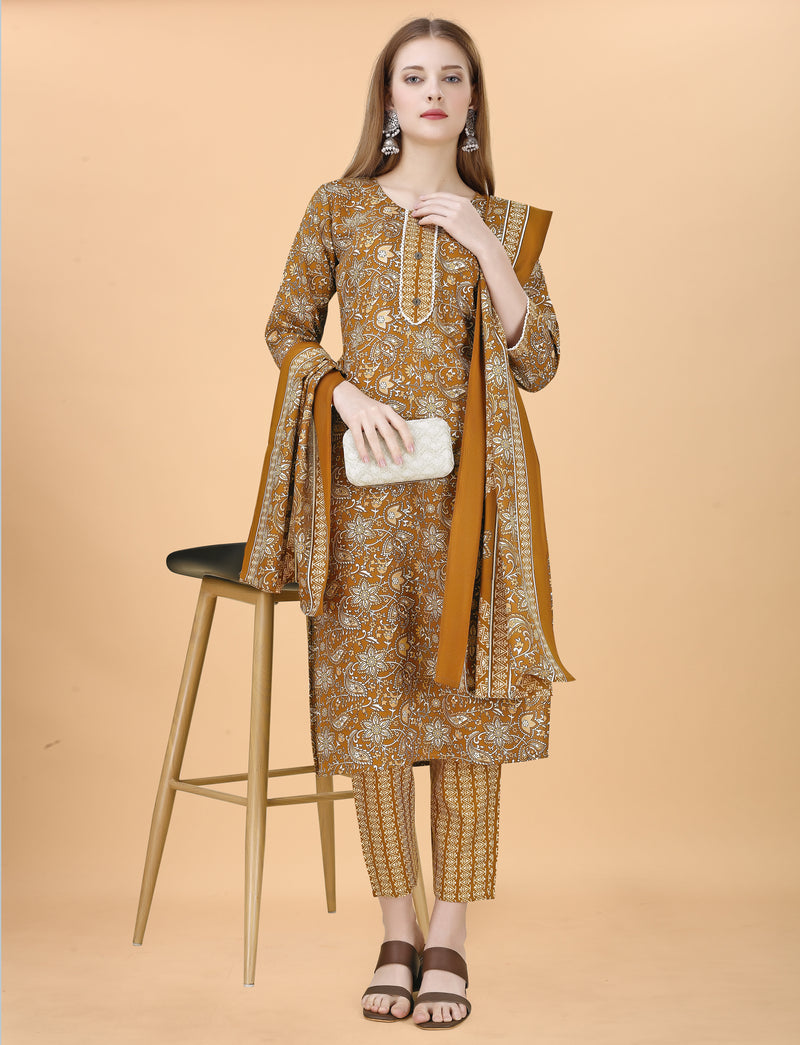 Cotton Blend Yellow Kurta Set with Dupatta